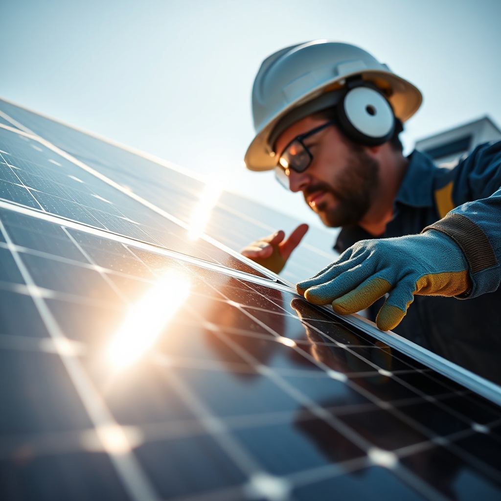 Technicien vérifiant les meilleurs panneaux solaires autoconsommation Maroc pour garantir le rendement et la performance