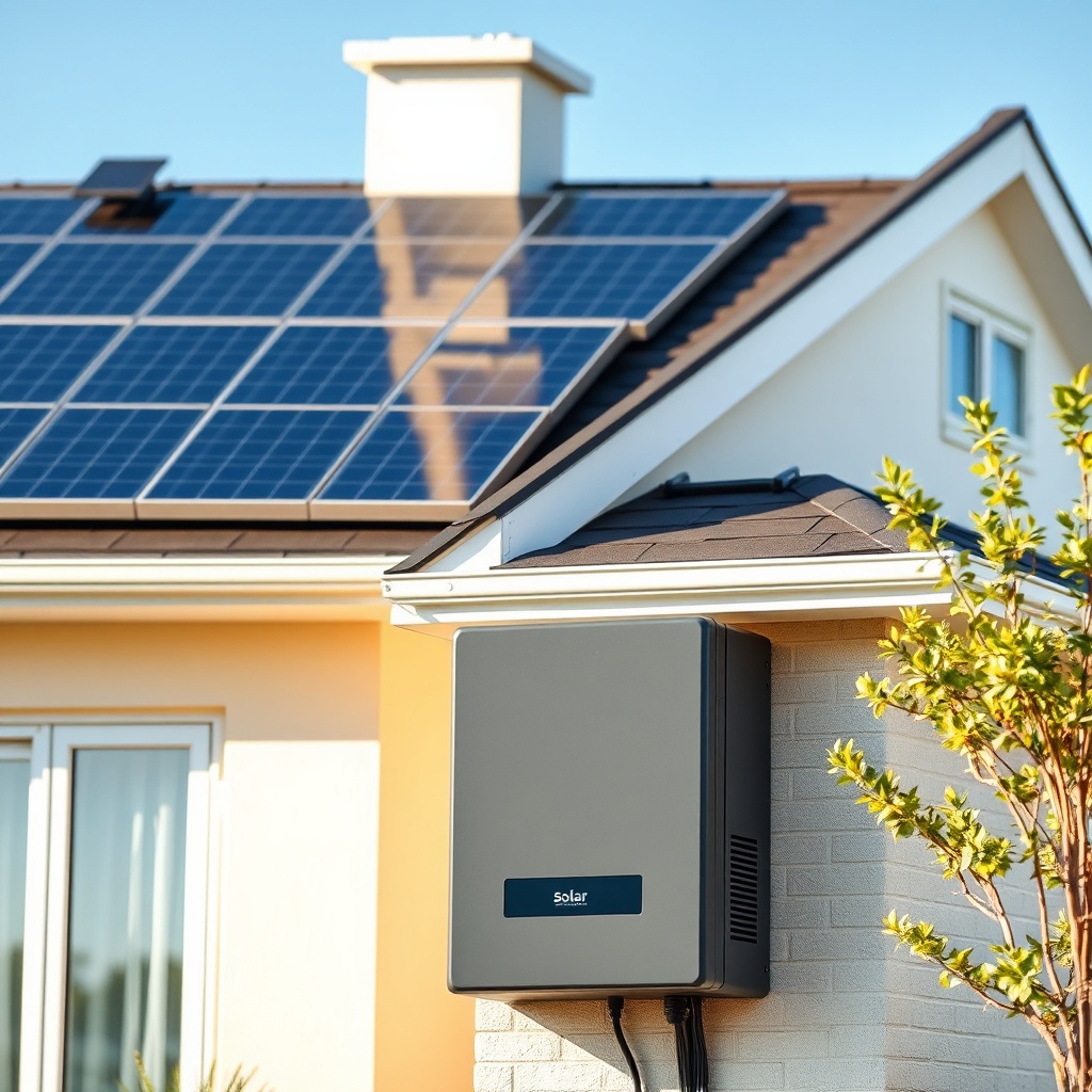 Choisir onduleur solaire - Installation professionnelle d'un système photovoltaïque avec un onduleur solaire moderne et fiable, convertissant l'énergie solaire en électricité utilisable pour une maison contemporaine